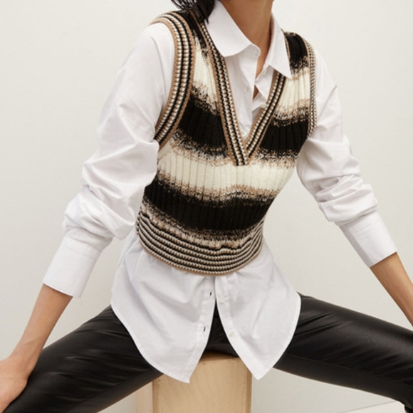 🌸 Veronica Beard Spear Striped Wool Mixed-Media Sweater XS - Picture 1 of 6